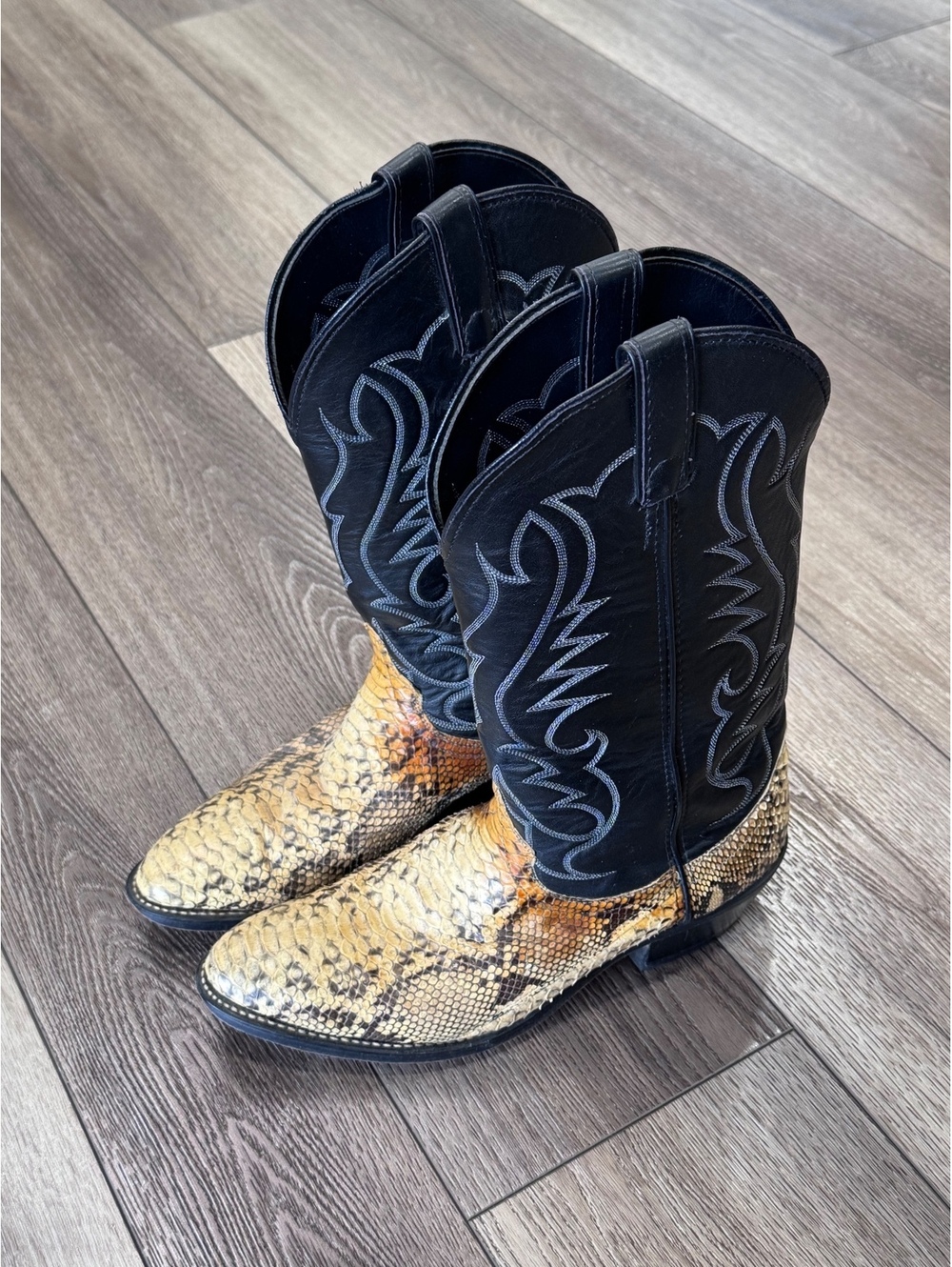 Laredo Western Cowboy Boots Snake Print Leather Black